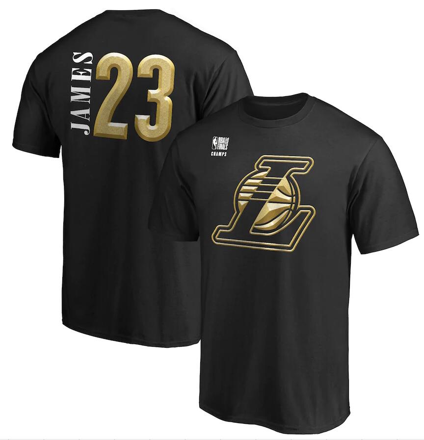 Men's Los Angeles Lakers 23 LeBron James Black 2020 NBA Finals Champions Court Vision Name & Number T-Shirt