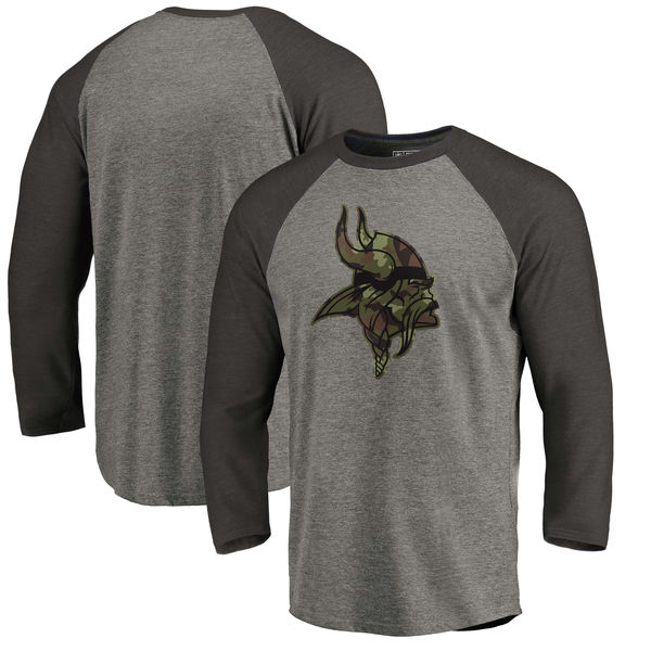 Minnesota Vikings NFL Pro Line By Fanatics Branded Black Gray Tri Blend 34-Sleeve T-Shirt