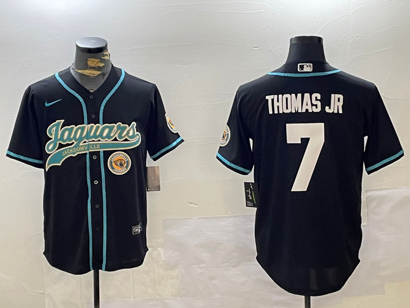 Men's Jacksonville Jaguars #7 Brian Thomas Jr Black With Patch Cool Base Stitched Baseball Jersey 2