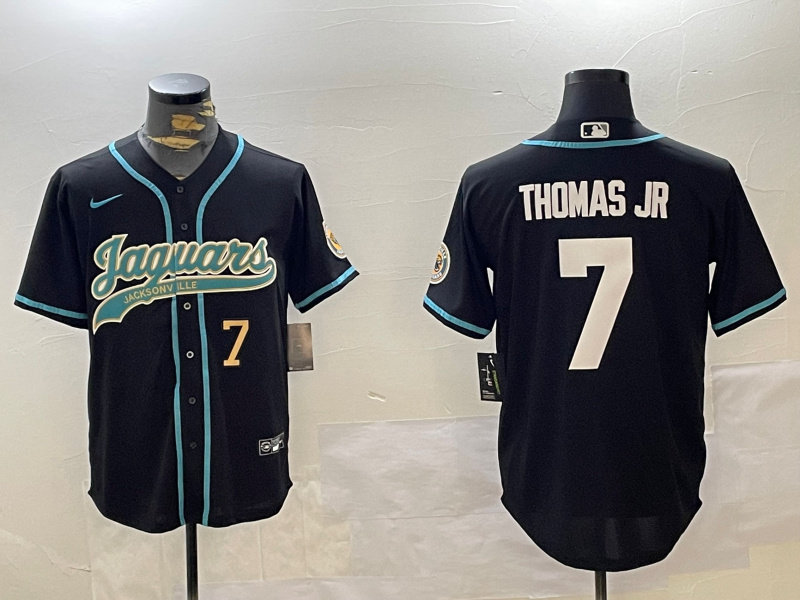 Men's Jacksonville Jaguars #7 Brian Thomas Jr Black With Patch Cool Base Stitched Baseball Jersey 1