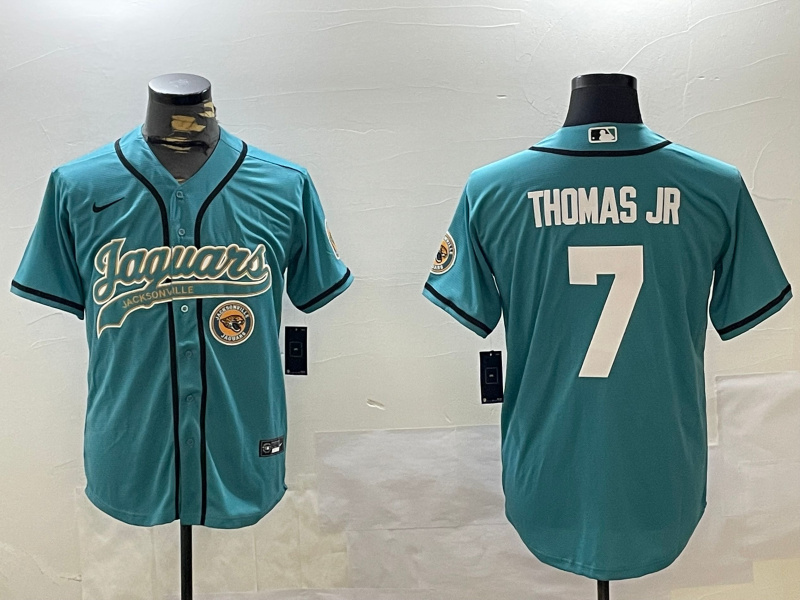 Men's Jacksonville Jaguars #7 Brian Thomas Jr Teal With Patch Cool Base Stitched Baseball Jersey 2