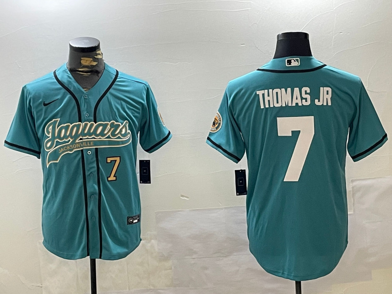 Men's Jacksonville Jaguars #7 Brian Thomas Jr Teal With Patch Cool Base Stitched Baseball Jersey 1
