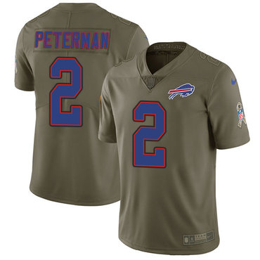 Nike Bills #2 Nathan Peterman Olive Youth Stitched NFL Limited 2017 Salute to Service Jersey