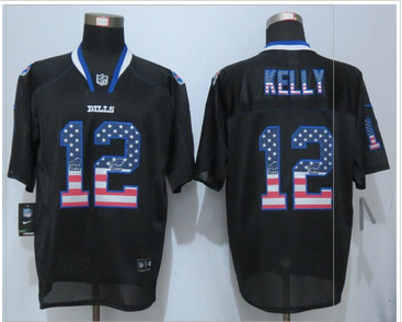 Nike Buffalo Bills #12 Jim Kelly USA Flag Fashion Black Elite Jerseys
