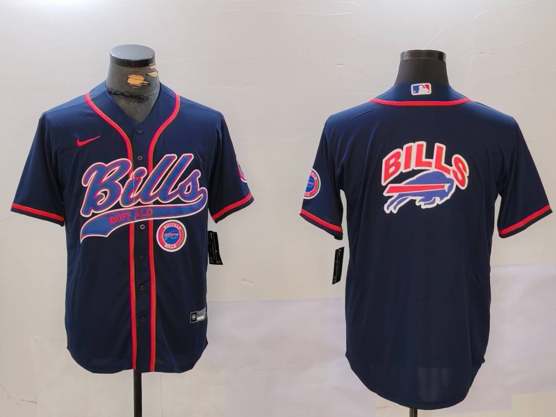 Men's Buffalo Bills big logo Navy Team Cool Base Stitched Baseball Jersey 1