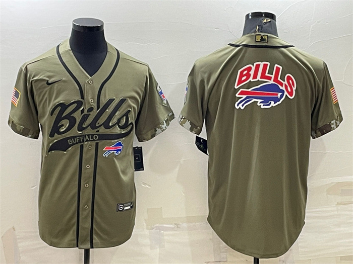 Men's Buffalo Bills Olive Salute To Service Team Big Logo Cool Base Stitched Baseball Jersey