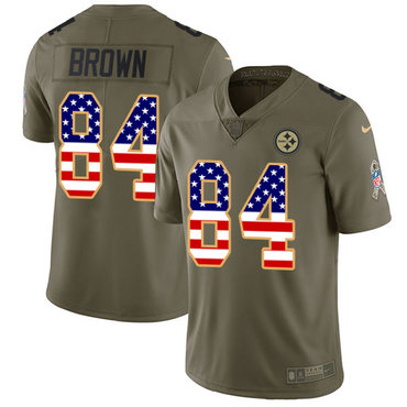 Nike Steelers #84 Antonio Brown Olive USA Flag Men's Stitched NFL Limited 2017 Salute To Service Jersey