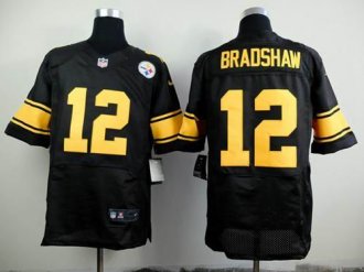 Nike Pittsburgh Steelers #12 Terry Bradshaw Black(Gold No.) NFL Elite Jersey