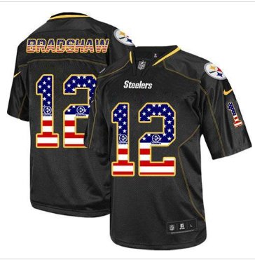 NEW Pittsburgh Steelers #12 Terry Bradshaw Black NFL Elite USA Flag Fashion Jersey