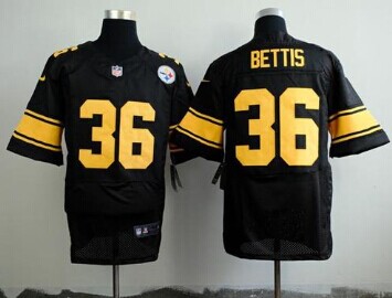 NEW Pittsburgh Steelers #36 Jerome Bettis Black(Gold No.) NFL Elite Jersey