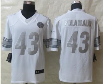 NEW Pittsburgh Steelers #43 Troy Polamalu White NFL Limited Platinum Jersey