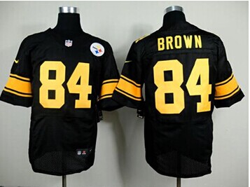 New Pittsburgh Steelers #84 Antonio Brown Black(Gold No.) NFL Elite Jersey