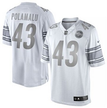 Pittsburgh Steelers #43 Troy Polamalu White Platinum Jersey