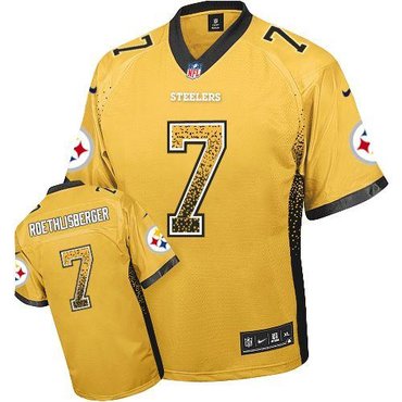 NEW Pittsburgh Steelers #7 Ben Roethlisberger Gold Stitched NFL Elite Drift Fashion Jersey
