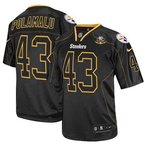 NEW Pittsburgh Steelers #43 Troy Polamalu Lights Out Black With 80TH Patch NFL Elite Jerseys