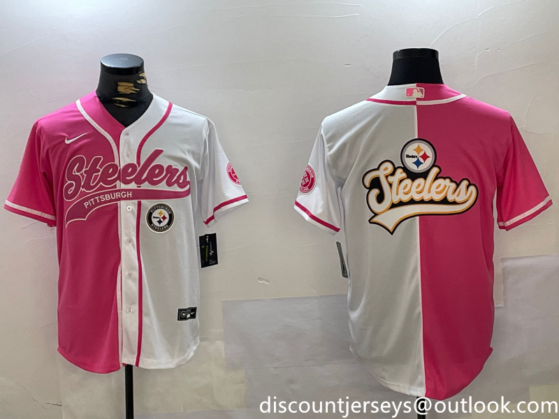 Men's Pittsburgh Steelers Big Logo 2024 Arctic Red White Salute To Service Stitched Baseball Jersey 1