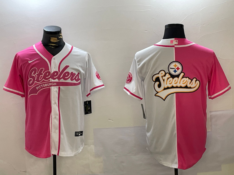 Men's Pittsburgh Steelers Big Logo 2024 Arctic Red White Salute To Service Stitched Baseball Jersey