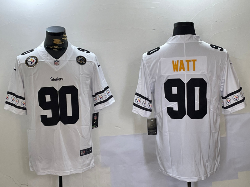Men's Pittsburgh Steelers #90 T.J. Watt White 2019 Team Logo Cool Edition Stitched Jersey 2