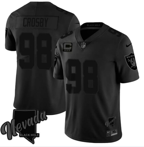 Men's Las Vegas Raiders #98 Maxx Crosby Balck 3-Star C Patch Vapor Untouchable Stitched Football Jersey