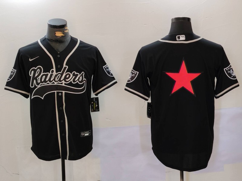 Men's Las Vegas Raiders Black Team Big Logo With Patch Cool Base Stitched Baseball Jersey 3