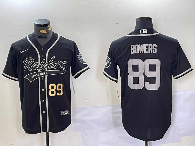 Men's Las Vegas Raiders #89 Brock Bowers Black Cool Base Stitched Baseball Jersey 6