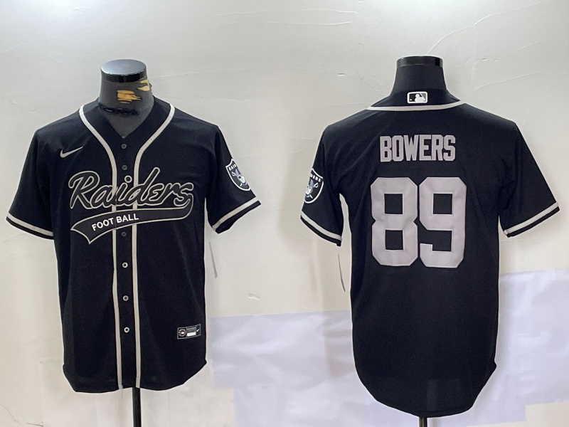 Men's Las Vegas Raiders #89 Brock Bowers Black Cool Base Stitched Baseball Jersey 5