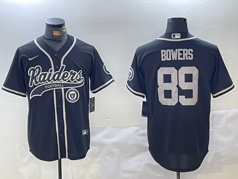 Men's Las Vegas Raiders #89 Brock Bowers Black Cool Base Stitched Baseball Jersey 2