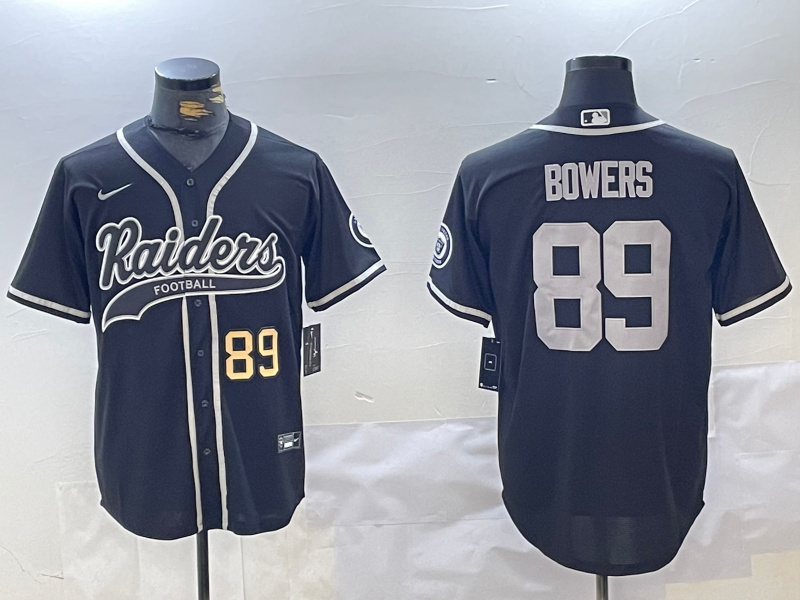 Men's Las Vegas Raiders #89 Brock Bowers Black Cool Base Stitched Baseball Jersey 1