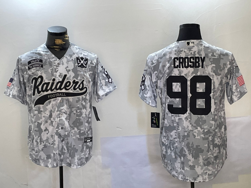 Men's Las Vegas Raiders #98 Maxx Crosby 2024 Arctic Camo Salute To Service Stitched Baseball Jersey 2