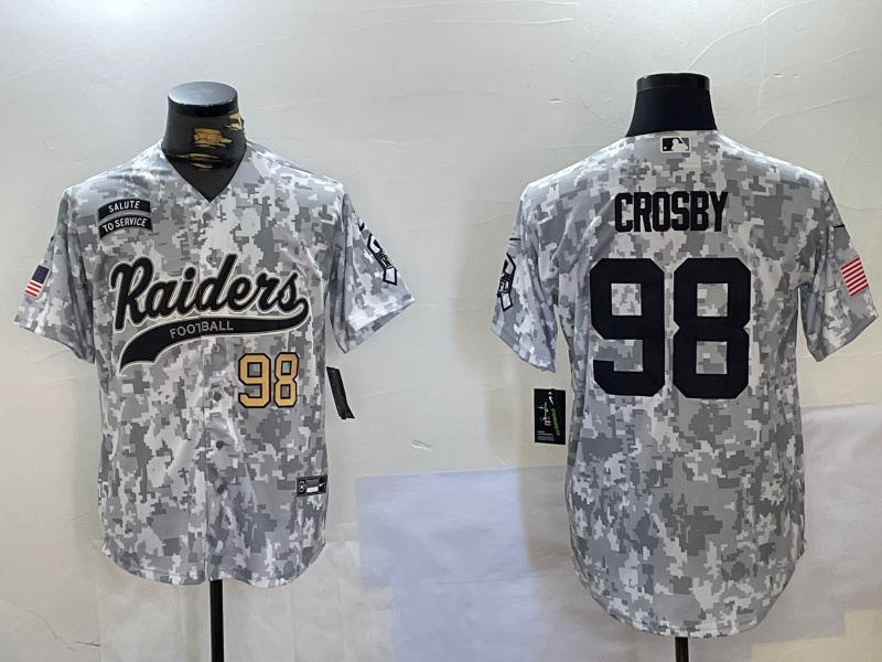 Men's Las Vegas Raiders #98 Maxx Crosby 2024 Arctic Camo Salute To Service Stitched Baseball Jersey 1