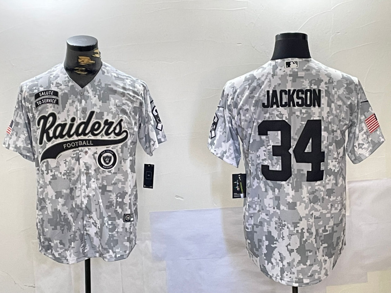 Men's Las Vegas Raiders #34 Bo Jackson 2024 Arctic Camo Salute To Service Stitched Baseball Jersey 3