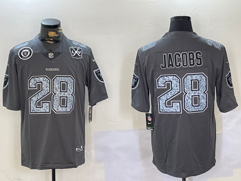 Men's Las Vegas Raiders #28 Josh Jacobs Grey Limited Stitched Jersey 5