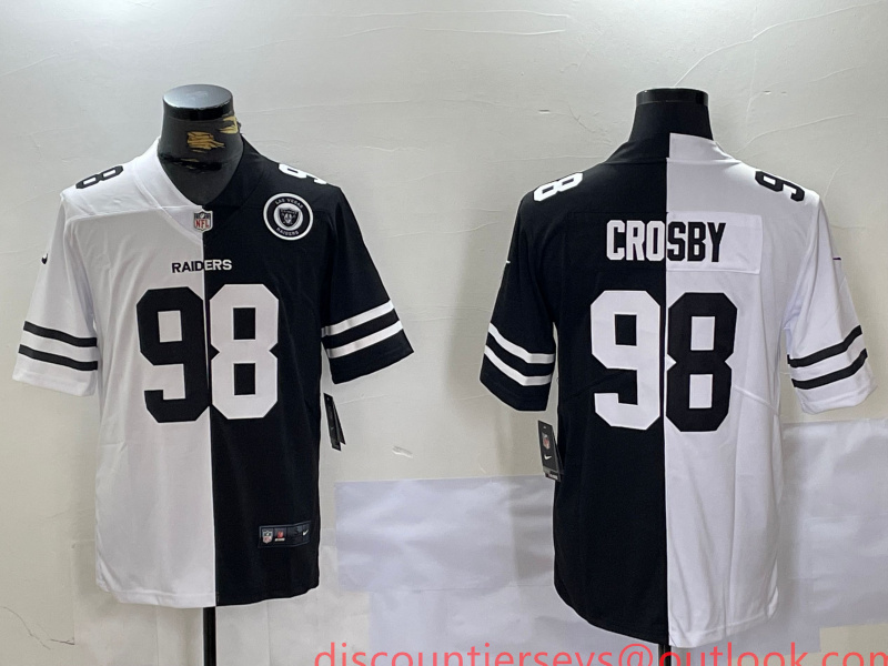 Men's Las Vegas Raiders #98 Maxx Crosby Black & White Split With 65th Anniversary Patch Vapor Limited Stitched Jersey 2