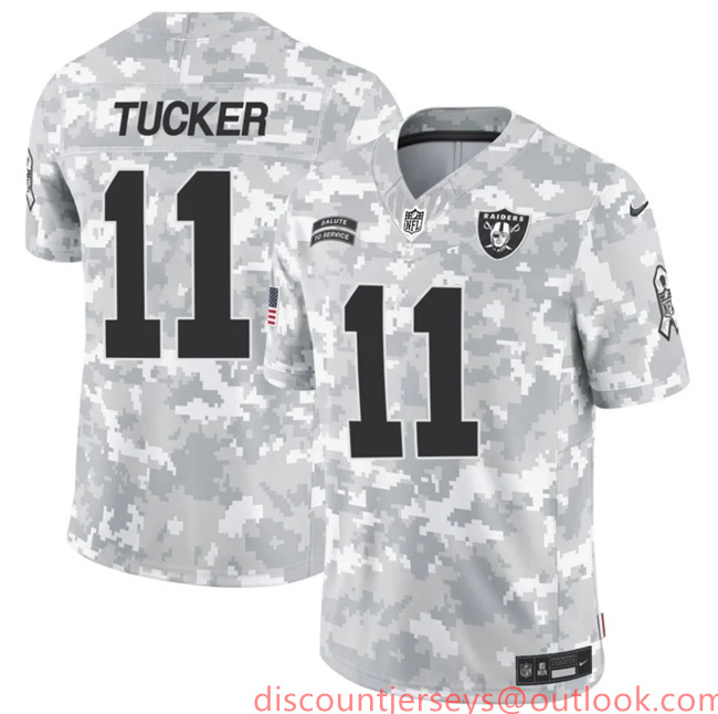 Men's Las Vegas Raiders #11 Tre Tucker 2024 F.U.S.E Arctic Camo Salute To Service Limited Stitched Football Jersey
