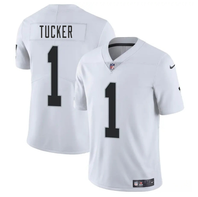 Men's Las Vegas Raiders #1 Tre Tucker White 2025 Vapor Stitched Football Jersey