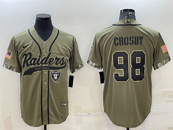 Men's Las Vegas Raiders #98 Maxx Crosby 2022 Olive Salute To Service Cool Base Stitched Baseball Jersey