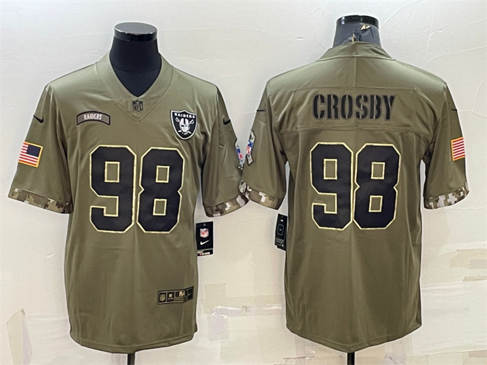 Men's Las Vegas Raiders #98 Maxx Crosby Olive 2022 Salute To Service Limited Stitched Jersey