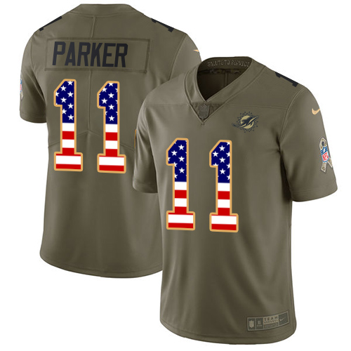 Nike Dolphins #11 DeVante Parker Olive USA Flag Men's Stitched NFL Limited 2017 Salute To Service Jersey
