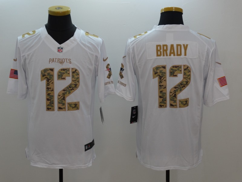 Nike New England Patriots #12 Tom Brady White Men's Stitched NFL Limited Salute to Service Jersey
