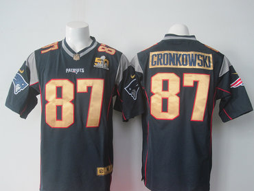 Nike New England Patriots #87 Rob Gronkowski Blue Gold 50th Anniversary Superbowl Men's Stitched NFL Elite Jersey