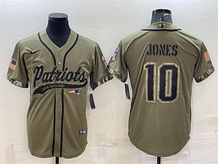 Men's New England Patriots #10 Mac Jones Olive 2022 Salute To Service Cool Base Stitched Baseball Jersey