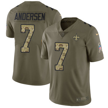 Nike Saints #7 Morten Andersen Olive Camo Men's Stitched NFL Limited 2017 Salute To Service Jersey