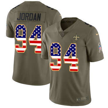 Nike Saints #94 Cameron Jordan Olive USA Flag Men's Stitched NFL Limited 2017 Salute To Service Jersey