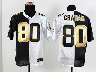 NEW New Orleans Saints #80 Jimmy Graham black-white Elite split jersey