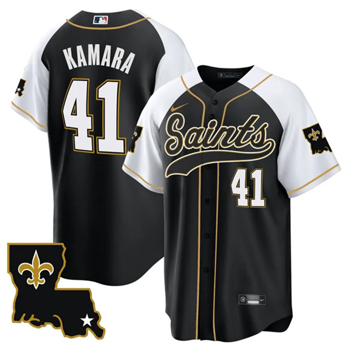 Men's New Orleans Saints #41 Alvin Kamara Black White 1987 Legacy Cool Base Stitched Baseball Jersey