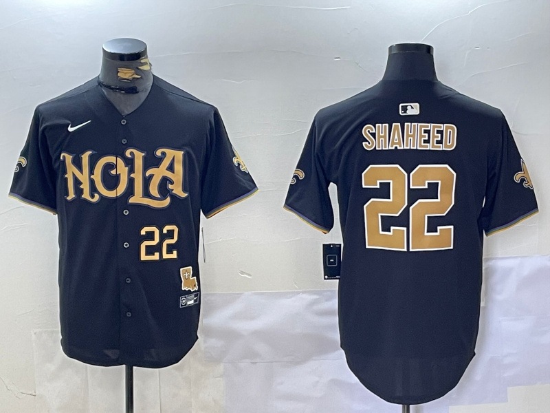 Men's New Orleans Saints #22 Rashid Shaheed Black Cool Base Stitched Baseball Jersey 1