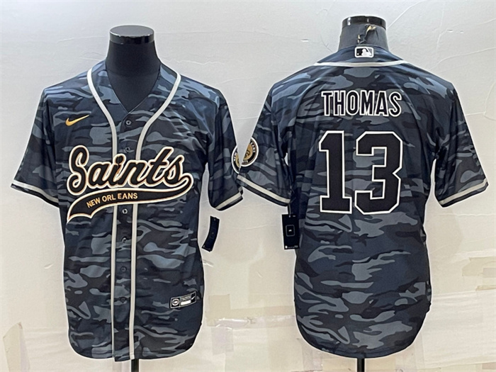 Men's New Orleans Saints #13 Michael Thomas Grey Camo With Patch Cool Base Stitched Baseball Jerse
