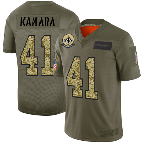 Saints #41 Alvin Kamara Olive Camo Men's Stitched Football Limited 2019 Salute To Service Jersey