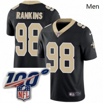 Mens Nike New Orleans Saints 98 Sheldon Rankins Black Team Color Vapor Untouchable Limited Stitched 100th anniversary Neck Patch NFL Jersey