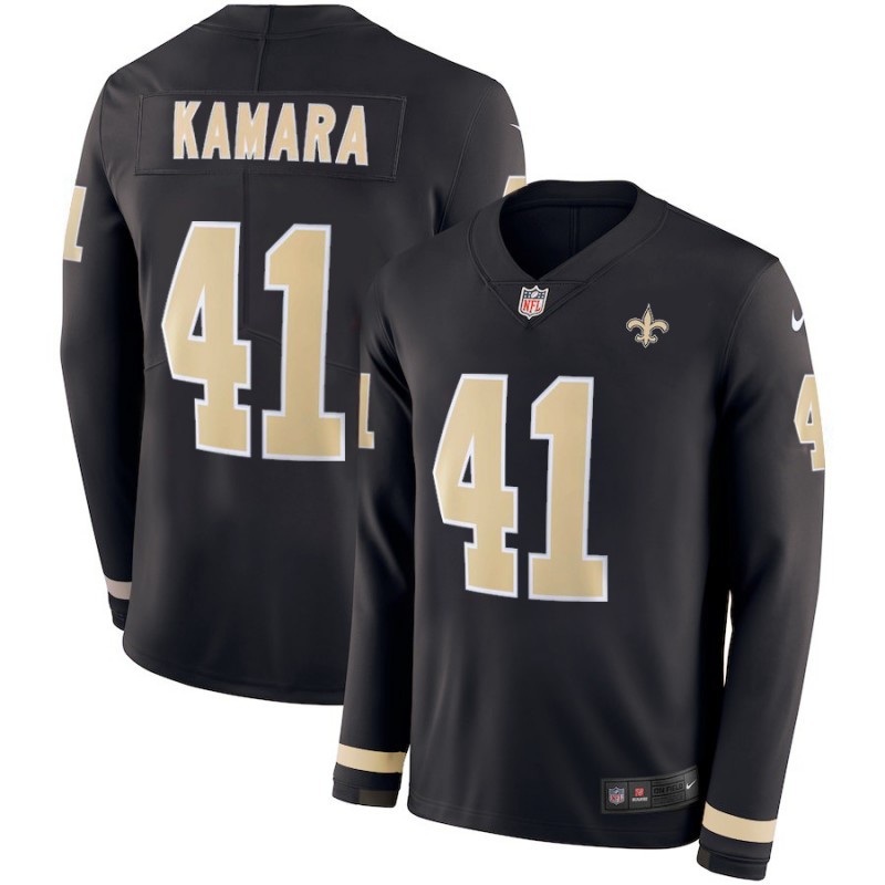 Nike Saints 41 Alvin Kamara Black Therma Long Sleeve Jersey